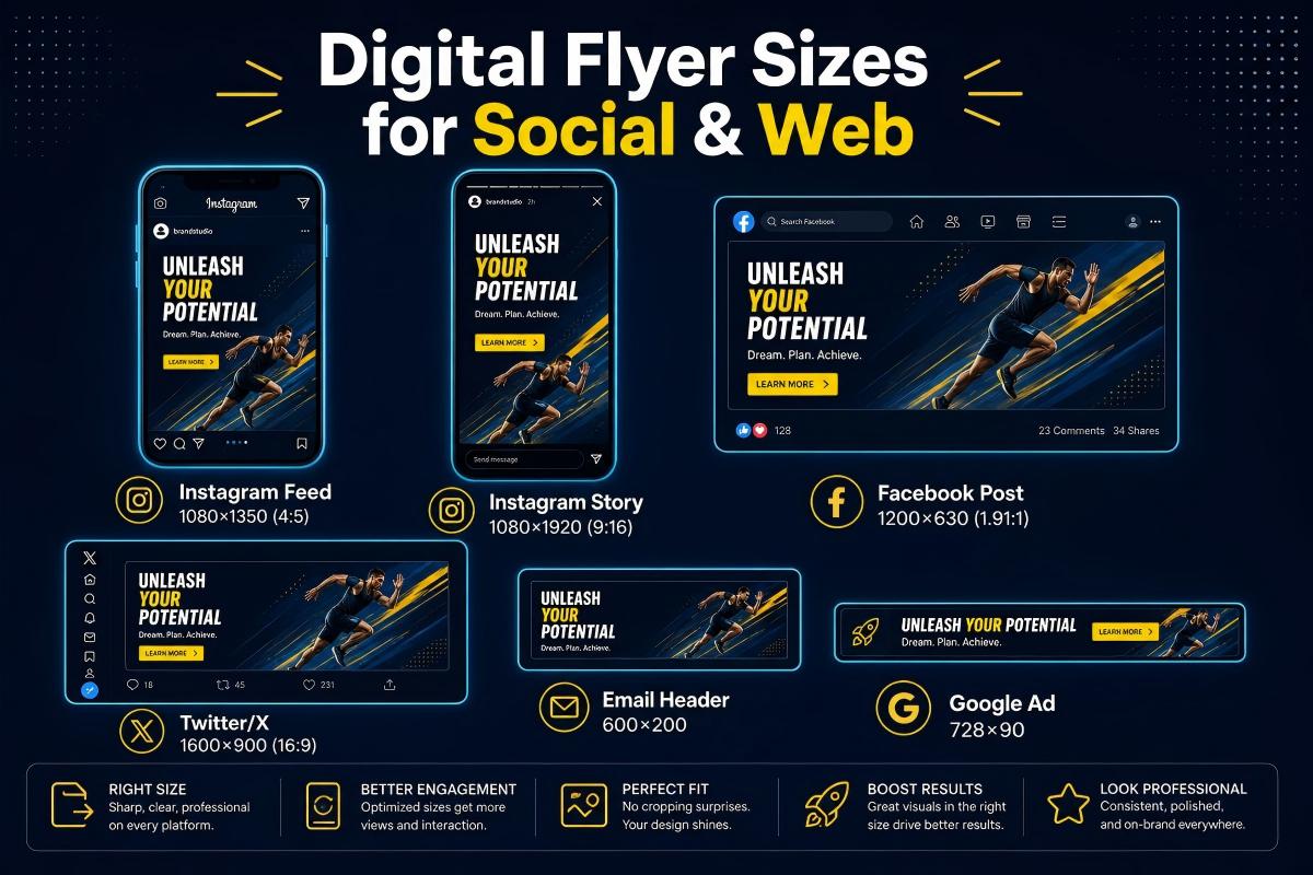 Recommended pixel dimensions for the most-used digital platforms.
