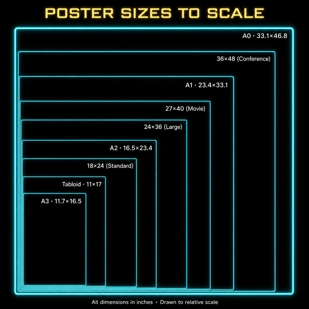 Standard poster sizes drawn to relative scale