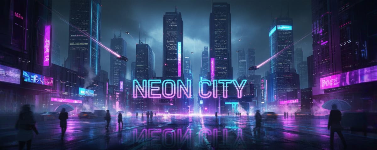 Ejemplo de Creador de Banners de Twitch con IA - Estilo ciudad neón cyberpunk