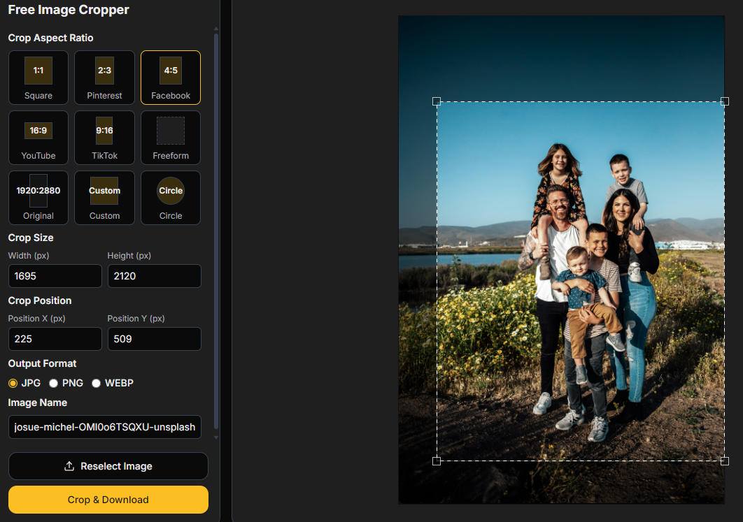 Crop images for social media