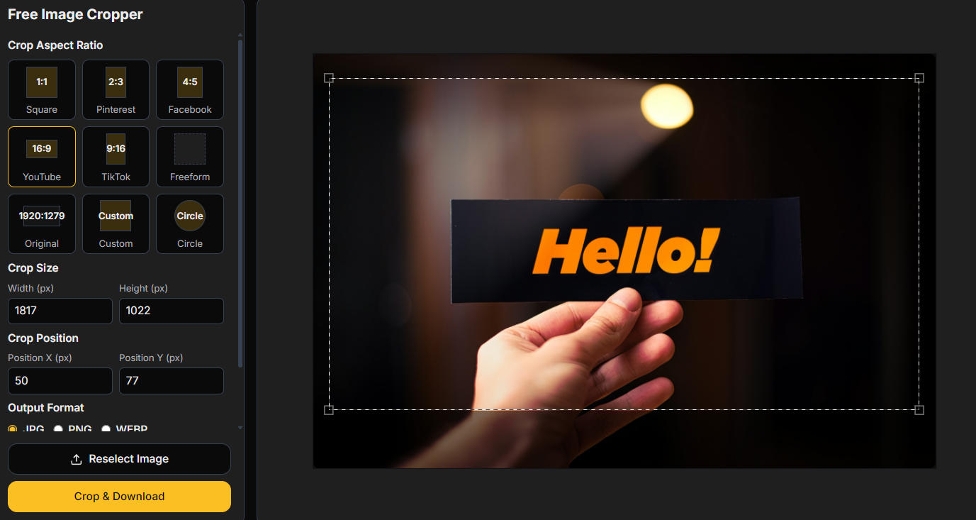 Crop YouTube thumbnail 16:9