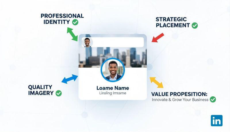 LinkedIn banner dimensions breakdown showing safe zones
