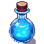 pixel art potion bottle icon, blue magic liquid, simple clean design, transparent background