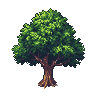 pixel art scene object, big oak tree with thick trunk and green leaves, top-down RPG style, detailed but clean